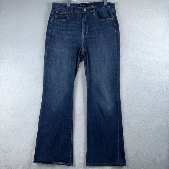 Gap Denim Flare Jeans High Rise Medium Wash Womens Blue Size 12/31T - Picture 1 of 13
